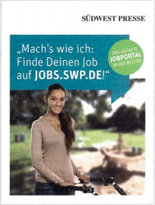 Anzeigenscan Einzelaufnahme für SWP-Stellenmarkt, Printausgabe 2015